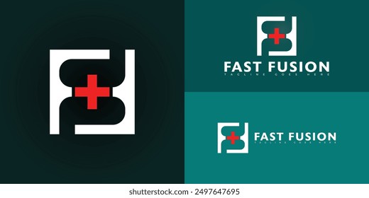 Abstract square initial letter F or FF in white-red color isolated on multiple background colors. The logo is suitable for first aid training organization logo design inspiration templates.