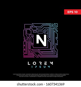 abstract square initial letter n technology logo. modern icon, template design