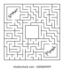 Abstract square isolated labyrinth. Black color on a white background. An interesting and useful game for children and adults. Simple flat vector illustration. With a place for your drawings