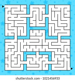 Abstract square isolated labyrinth. Black color on a blue background. An interesting game for children and adults. Simple flat vector illustration.