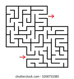 Abstract square isolated labyrinth. Black color on a white background. A useful game for young children. Simple flat vector illustration. With a place for your drawings