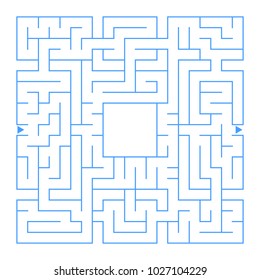 Abstract square isolated labyrinth. Blue color on a white background. An interesting game for children and adults. Simple flat vector illustration. With a place for drawing.