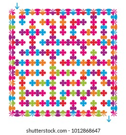 Abstract square isolated labyrinth of flowers on a white background. An interesting and useful game for children and adults. Simple flat vector illustration.