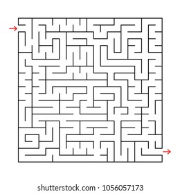 Abstract square labyrinth with a black stroke. An interesting game for children and adults. Simple flat vector illustration isolated on white background.