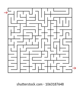 Abstract square labyrinth with a black stroke. An interesting game for children and adults. Simple flat vector illustration isolated on white background.
