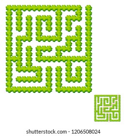 Abstract square labyrinth - green garden. Game for kids. Puzzle for children. One entrance, one exit. Labyrinth conundrum. Vector illustration. With answer.