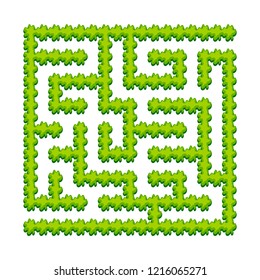 Abstract square labyrinth - green garden, shrubs. Game for kids. Puzzle for children. One entrance, one exit. Labyrinth conundrum. Vector illustration.