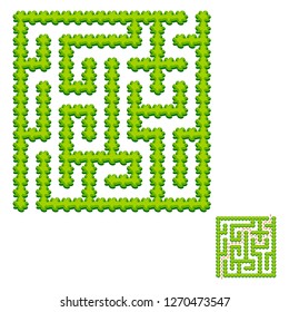 Abstract square labyrinth - green garden. Game for kids. Puzzle for children. One entrance, one exit. Labyrinth conundrum. Vector illustration. With answer.