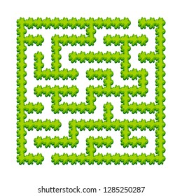 El laberinto cuadrado abstracto - jardín verde, arbustos. Juego para niños. Rompecabezas para los niños. Una entrada, una salida. El enigma del laberinto. Ilustración vectorial.