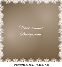 Abstract square lace frame with paper swirls, vector ornamental background