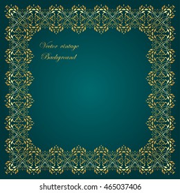 Abstract square lace frame with paper swirls, vector ornamental background