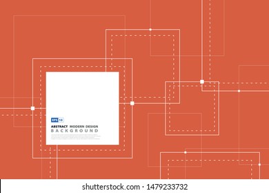 Abstract square line tech design in orange color. Use for minimal style of geometric, poster, ad, artwork, template. illustration vector eps10