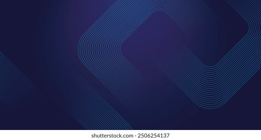 Abstract square lines glowing on dark blue background. Geometric line art design. Modern shiny blue lines. Futuristic technology concept. Suitable for posters, covers, banners, flyers, websites