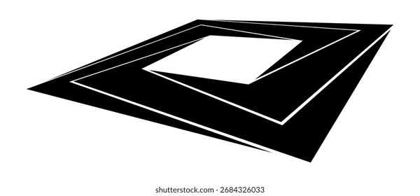 Abstractas cuadrado con líneas, vista en perspectiva. Forma negra sobre fondo blanco. Puede ser utilizado como logotipo, icono, tatuaje.