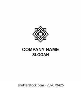 Abstract square logo with eight arrow direction.