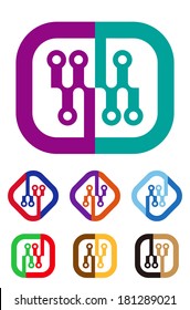 Abstract square logo element. Colorful digital icon set.  "g", "c", "d", "p", "y" letters icon set. You can use in the machine, chips, electronics, and communication concept of pattern. 