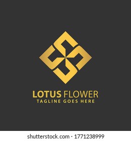 Abstract Square Lotus Flower Gold Logos Design Vector Illustration Template Stock Premium