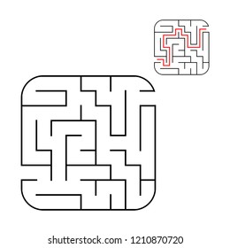 Abstract square maze. Easy level of difficulty. Game for kids. Puzzle for children. One entrances, one exit. Labyrinth conundrum. Flat vector illustration isolated on white background.