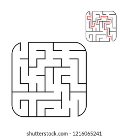Abstract square maze. Easy level of difficulty. Game for kids. Puzzle for children. One entrances, one exit. Labyrinth conundrum. Flat vector illustration isolated on white background.