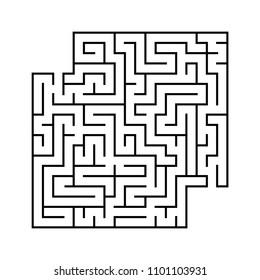 Abstract square maze with entrance and exit. Simple flat vector illustration isolated on white background. With a place for your drawings.