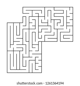 Abstract square maze with entrance and exit. An interesting and useful game for children. Simple flat vector illustration isolated on white background. With a place for your drawings