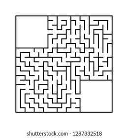 Abstract square maze with entrance and exit. An interesting and useful game for children. Simple flat vector illustration isolated on white background. With a place for your drawings
