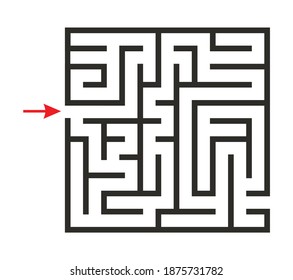 Resumen del laberinto cuadrado. Encuentra el camino al regalo. Juego para niños. Rompecabezas para los niños. El acertijo laberíntico. Ilustración plana sobre fondo blanco.