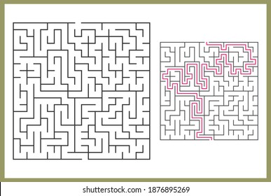 Resumen del laberinto cuadrado. Encuentra el camino al regalo. Juego para niños. Rompecabezas para los niños. El acertijo laberíntico. Ilustración vectorial plana aislada en fondo blanco. Con respuesta