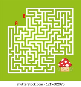 Abstraktes quadratisches Labyrinth. Finden Sie den richtigen Weg zum süßen Pilz. Spiel für Kinder. Puzzle für Kinder. Labyrinth-Rätsel. Flache Vektorgrafik einzeln auf Farbhintergrund