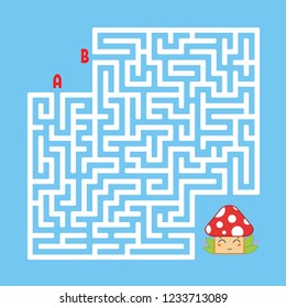 Abstract square maze. Find the right path to the cute mushroom. Game for kids. Puzzle for children. Labyrinth conundrum. Flat vector illustration isolated on color background