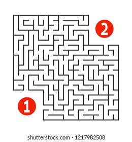 Abstract square maze. Find the way from one to two digits. Game for kids. Puzzle for children. Labyrinth conundrum. Flat vector illustration isolated on white background