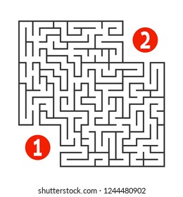 Abstract square maze. Find the way from one to two digits. Game for kids. Puzzle for children. Labyrinth conundrum. Flat vector illustration isolated on white background
