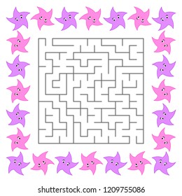 Abstract square maze. Game for kids. Puzzle for children. Cute cartoon star. Labyrinth conundrum. Vector illustration.