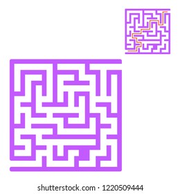 Abstract square maze. Game for kids. Puzzle for children. One entrance, one exit. Labyrinth conundrum. Flat vector illustration isolated on white background. With answer.