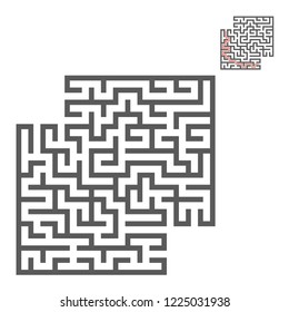 Abstract square maze. Game for kids. Puzzle for children. Labyrinth conundrum. Flat vector illustration. With answer. With place for your image. Find the right path