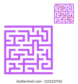 Abstract square maze. Game for kids. Puzzle for children. One entrance, one exit. Labyrinth conundrum. Flat vector illustration isolated on white background. With answer.