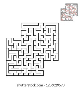 Abstract square maze. Game for kids. Puzzle for children. Labyrinth conundrum. Flat vector illustration isolated on white background. With answer. With place for your image