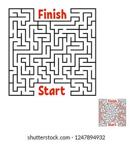 Abstract square maze. Game for kids. Puzzle for children. Labyrinth conundrum. Black flat vector illustration isolated on white background. With answer