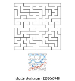 Abstract square maze. Game for kids. Puzzle for children. Labyrinth conundrum. Black flat vector illustration isolated on white background. With answer