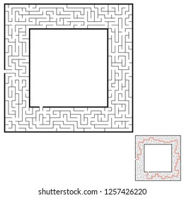 Abstract square maze. Game for kids. Puzzle for children. Labyrinth conundrum. Flat vector illustration isolated on white background. With answer. With place for your image