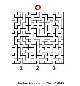 Abstract square maze. Game for kids. Puzzle for children. Find the right path to the heart. Labyrinth conundrum. Flat vector illustration isolated on white background.