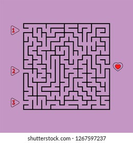 Abstract square maze. Game for kids. Puzzle for children. Find the right path to the heart. Labyrinth conundrum. Flat vector illustration isolated on white background.