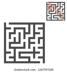 Abstract square maze. Game for kids. Puzzle for children. One entrance, one exit. Labyrinth conundrum. Flat vector illustration isolated on white background. With answer.