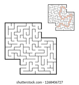 Abstract square maze. Game for kids. Puzzle for children. Labyrinth conundrum. Flat vector illustration isolated on white background. With answer. With place for your image