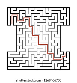 Abstract square maze. Game for kids. Puzzle for children. Labyrinth conundrum. Black flat vector illustration isolated on white background. With answer