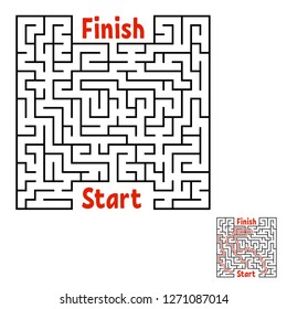 Abstract square maze. Game for kids. Puzzle for children. Labyrinth conundrum. Black flat vector illustration isolated on white background. With answer