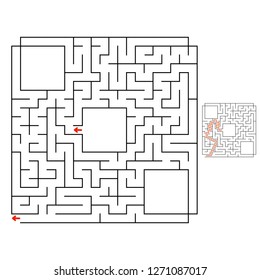 Abstract square maze. Game for kids. Puzzle for children. Labyrinth conundrum. Flat vector illustration isolated on white background. With answer. With place for your image