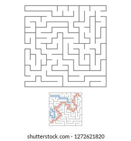 Abstract square maze. Game for kids. Puzzle for children. Labyrinth conundrum. Black flat vector illustration isolated on white background. With answer