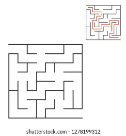 Abstract square maze. Game for kids. Puzzle for children. One entrance, one exit. Labyrinth conundrum. Flat vector illustration isolated on white background. With answer