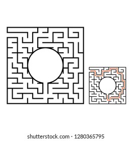 Abstract square maze. Game for kids. Puzzle for children. Labyrinth conundrum. Flat vector illustration isolated on white background. With answer. With place for your image